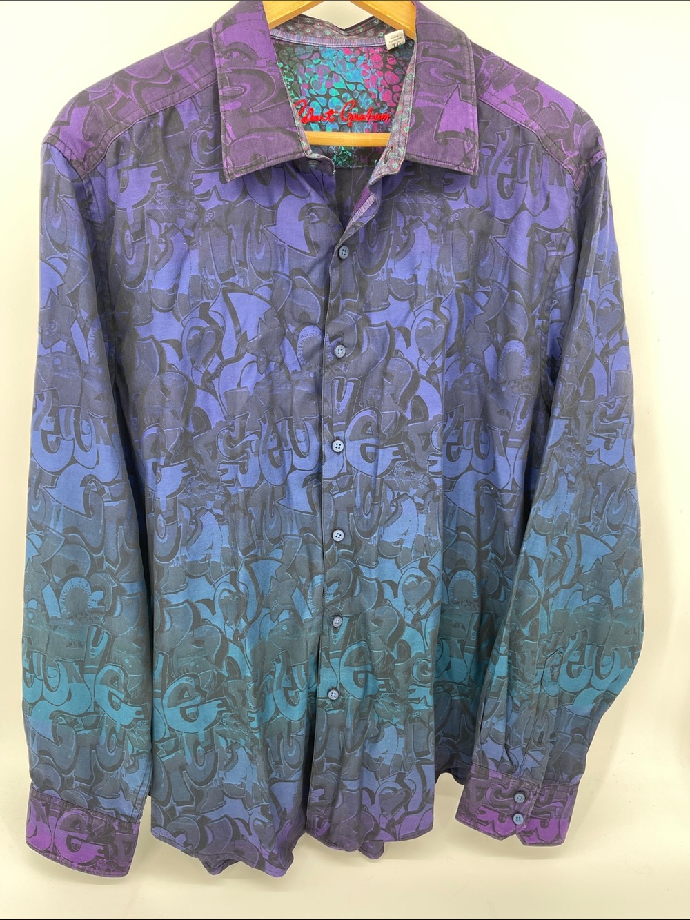 Robert Graham Beat Street Long Sleeve Button Down Men’s Shirt XL Ombré Graffiti